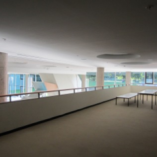 View from mezzanine to main exhibition hall, Haus der Kulturen der Welt, Berlin, Germany